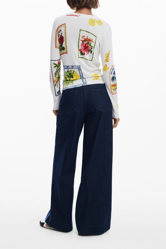 PULOVER ALB CU PRINT
