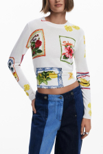 PULOVER ALB CU PRINT