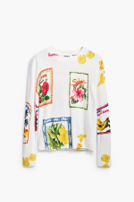 PULOVER ALB CU PRINT