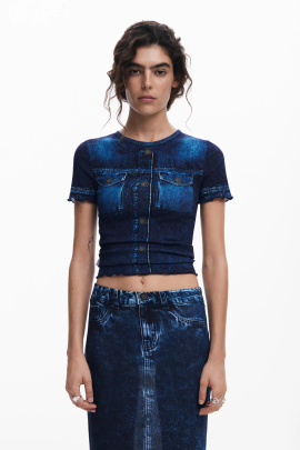 TRICOU CU PRINT DENIM