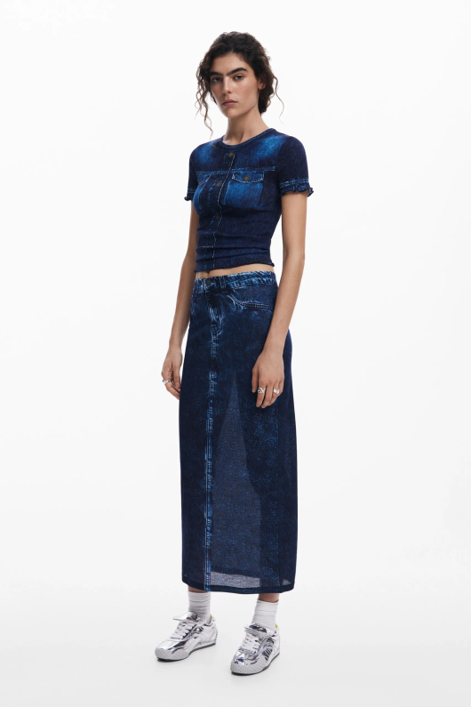 TRICOU CU PRINT DENIM