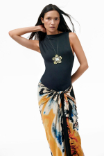 Rochie fara maneci cu imprimeu