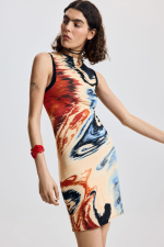Rochie fara maneci imprimata