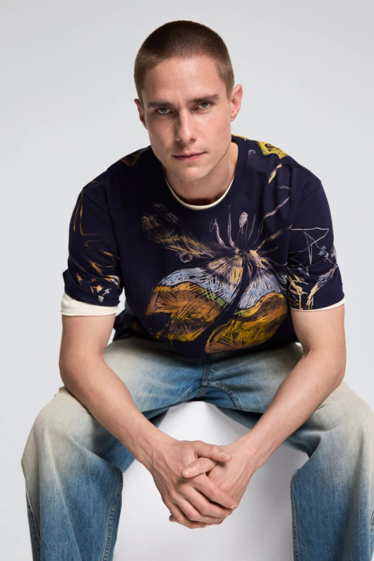 TRICOU ALBASTRU CU PRINT
