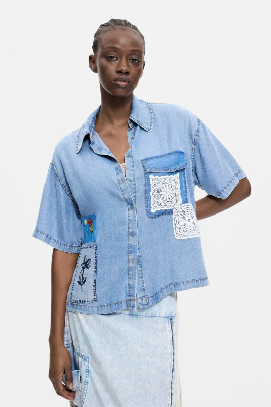 Camasa patchwork cu maneca scurta