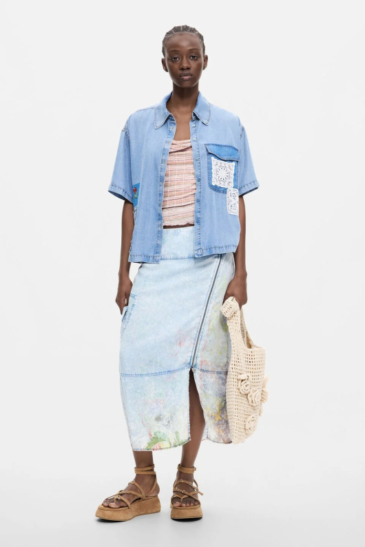 Camasa patchwork cu maneca scurta