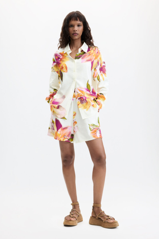 CAMASA ALBA CU PRINT FLORAL
