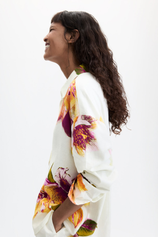 CAMASA ALBA CU PRINT FLORAL