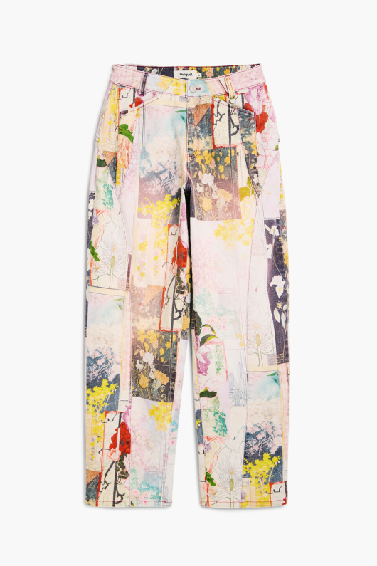 PANTALONI DENIM CU PRINT FLORAL