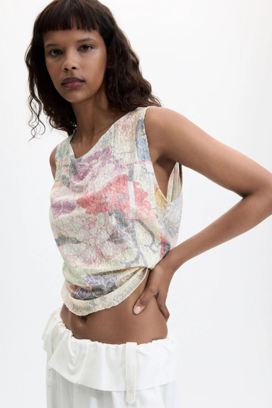 TOP CROPPED CU PRINT FLORAL