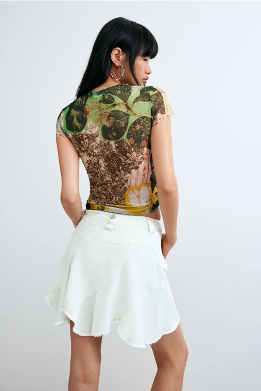 TRICOU DIN TULL CU PRINT FLORAL