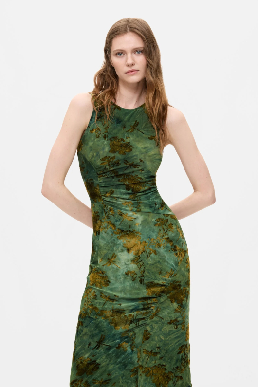 Rochie midi verde cu catifea