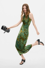 Rochie midi verde cu catifea