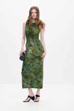 Rochie midi verde cu catifea