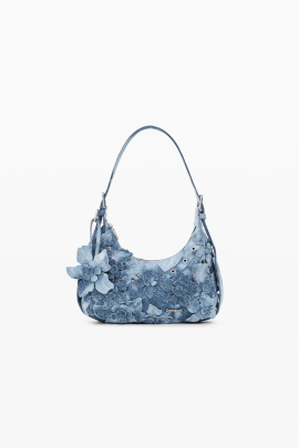 GEANTA DENIM CU FLORI APLICATE