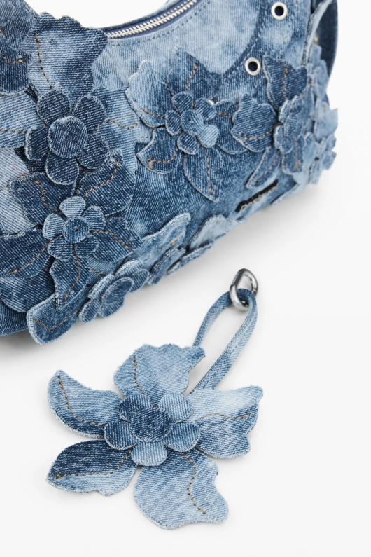 GEANTA DENIM CU FLORI APLICATE