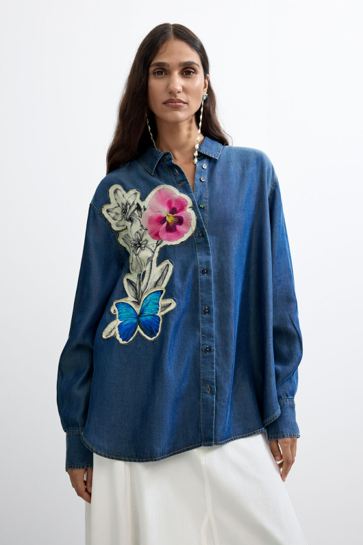 CAMASA DENIM CU APLICATIE FLOARE