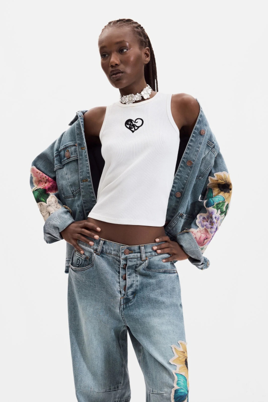 PANTALONI DENIM CU APLICATII