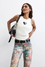Pantaloni denim cu print
