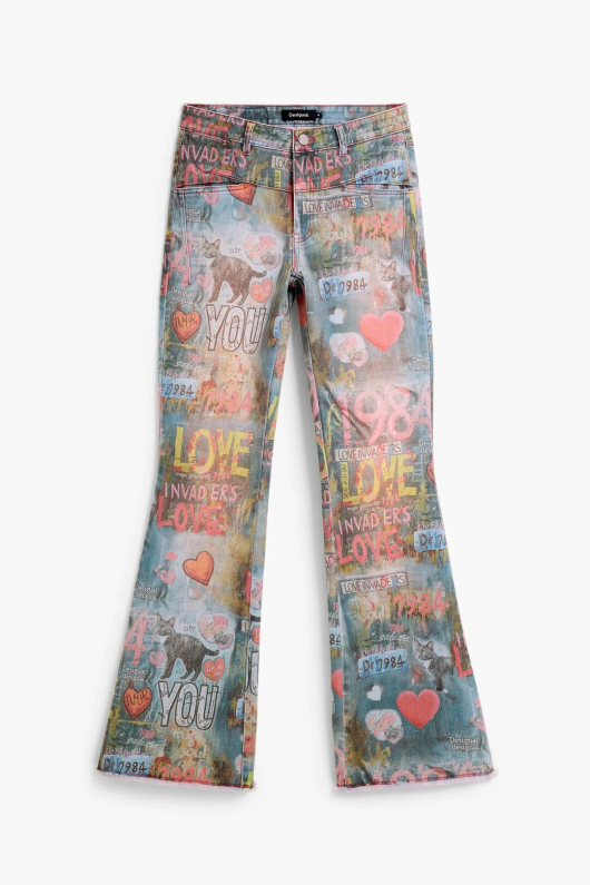 Pantaloni denim cu print