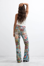 Pantaloni denim cu print