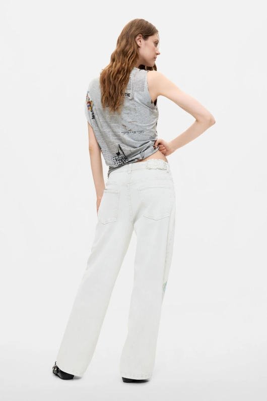 PANTALONI DENIM CU PRINT
