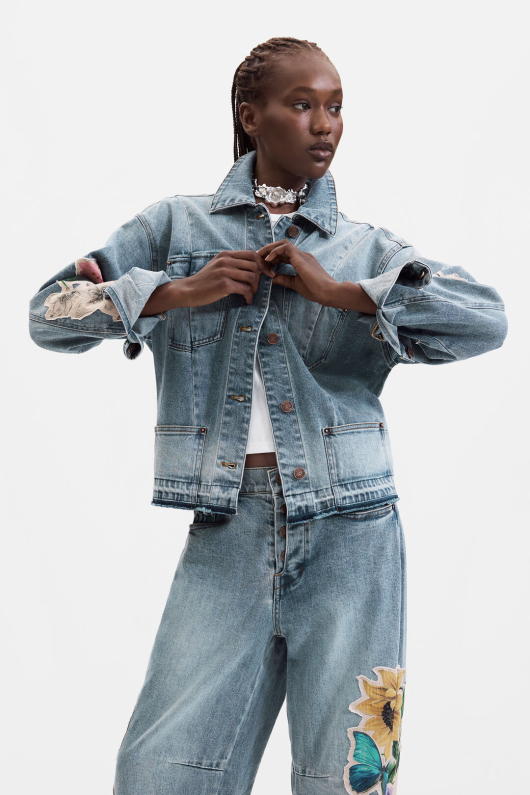 JACHETA DENIM CU PRINT FLORAL