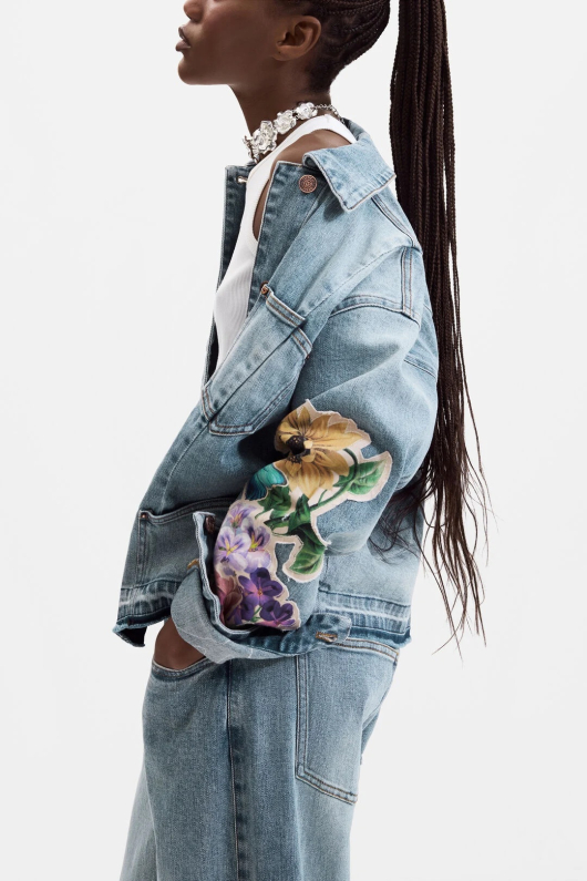 JACHETA DENIM CU PRINT FLORAL