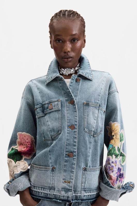 JACHETA DENIM CU PRINT FLORAL