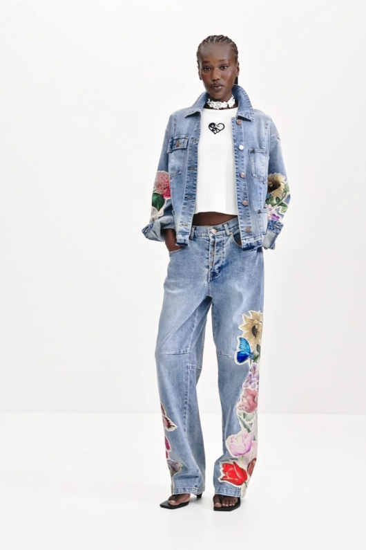 JACHETA DENIM CU PRINT FLORAL