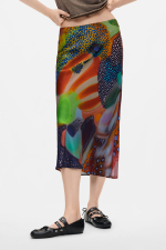 FUSTA MIDI, SATINATA, CU PRINT