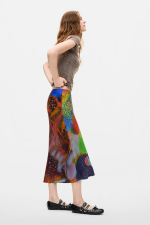 FUSTA MIDI, SATINATA, CU PRINT