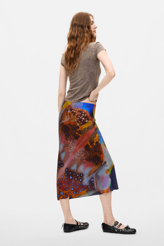 FUSTA MIDI, SATINATA, CU PRINT