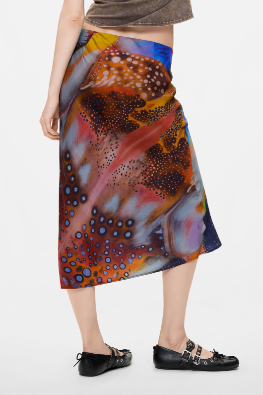 FUSTA MIDI, SATINATA, CU PRINT