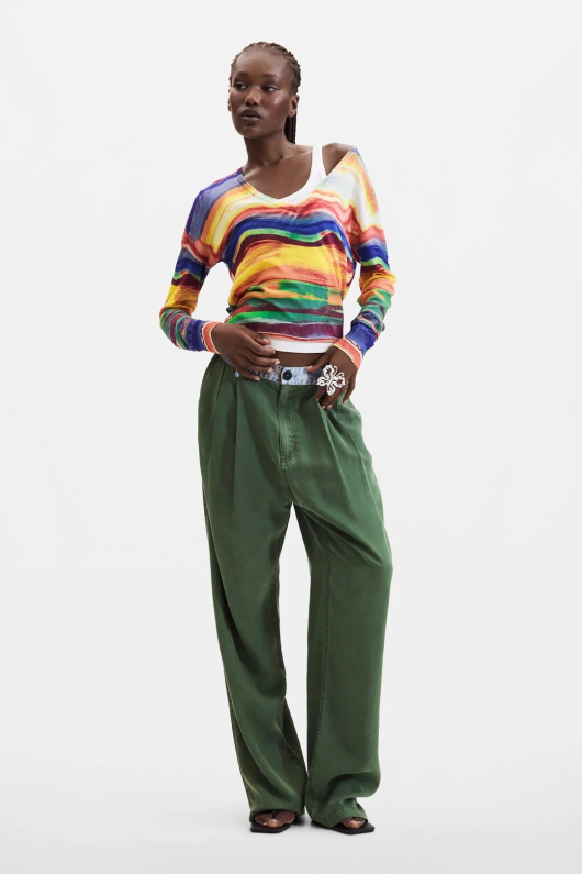 Pulover tricot subtire cu imprimeu