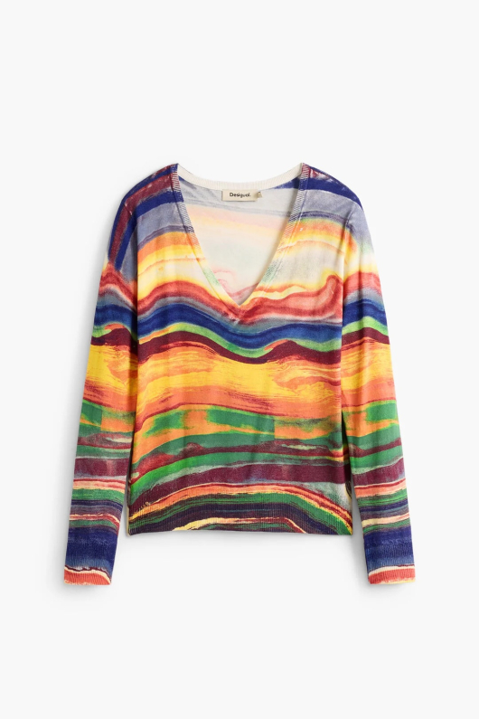 Pulover tricot subtire cu imprimeu