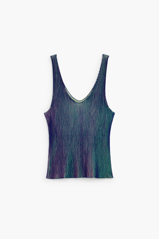 Top cu bretele din tricot irizat