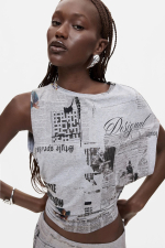 TRICOU ASIMETRIC, GRI CU PRINT