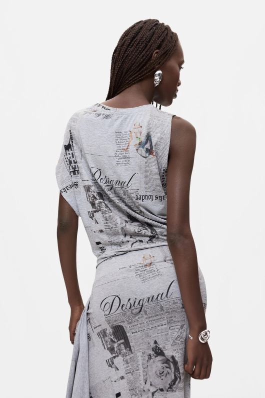 TRICOU ASIMETRIC, GRI CU PRINT