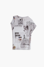 TRICOU ASIMETRIC, GRI CU PRINT