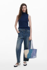 GEANTA SHOPPER, ALBASTRA CU PRINT