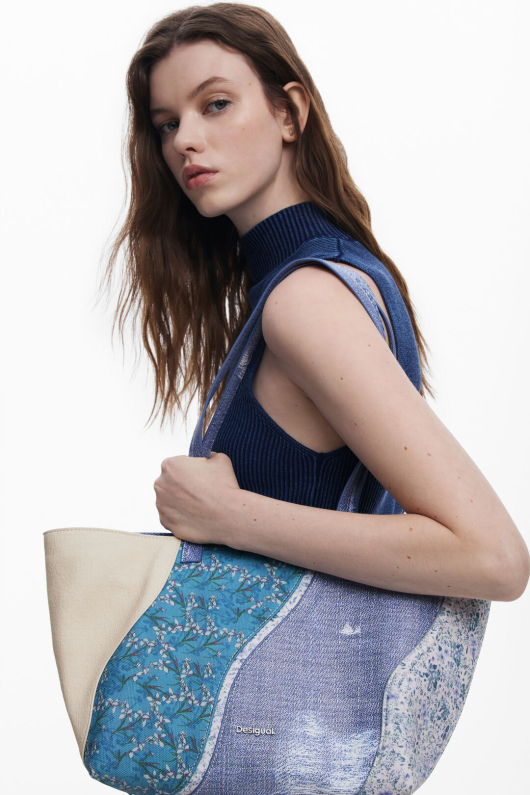 GEANTA SHOPPER, ALBASTRA CU PRINT