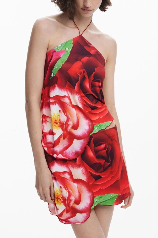 FUSTA MINI CU PRINT DE TRANDAFIR