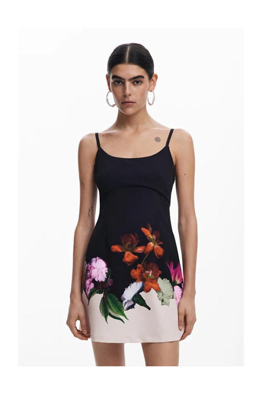 ROCHIE MINI, NEAGRA CU PRINT FLORAL