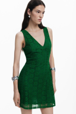 ROCHIE MIDI, VERDE, DIN DANTELA
