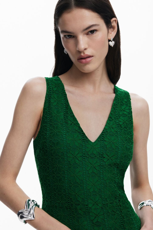ROCHIE MIDI, VERDE, DIN DANTELA
