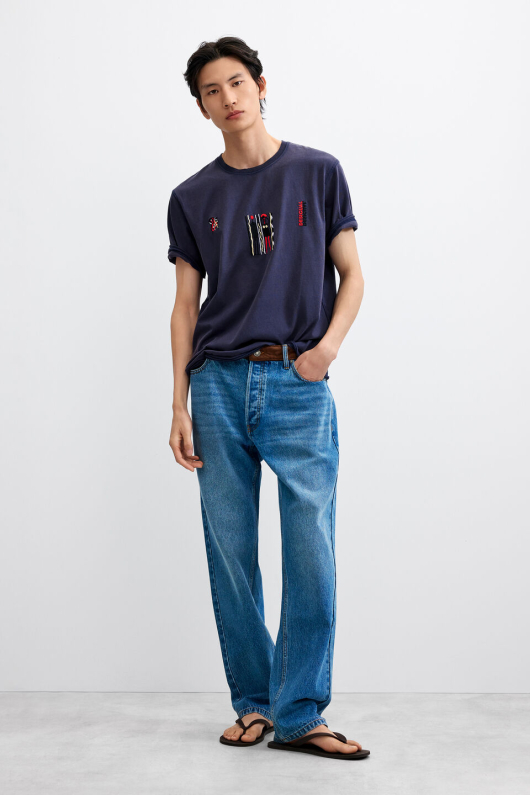 TRICOU ALBASTRU CU BRODERIE