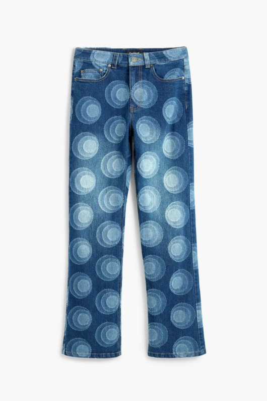 Pantaloni jeans slim cu imprimeu