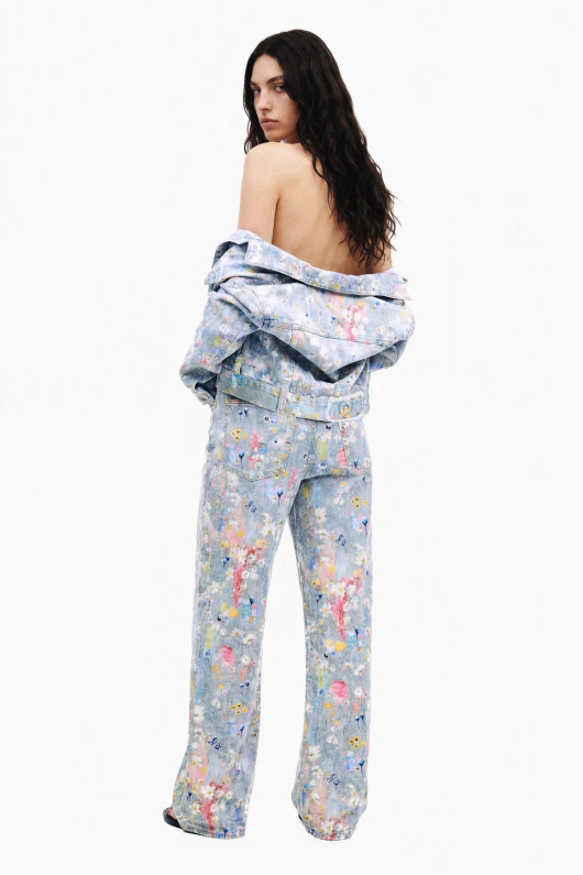 PANTALONI DENIM CU IMPRIMEU FLORAL