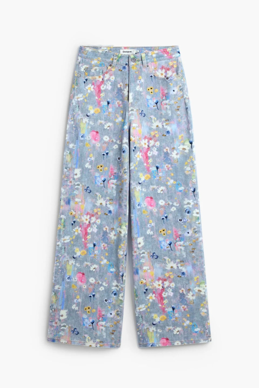 PANTALONI DENIM CU IMPRIMEU FLORAL